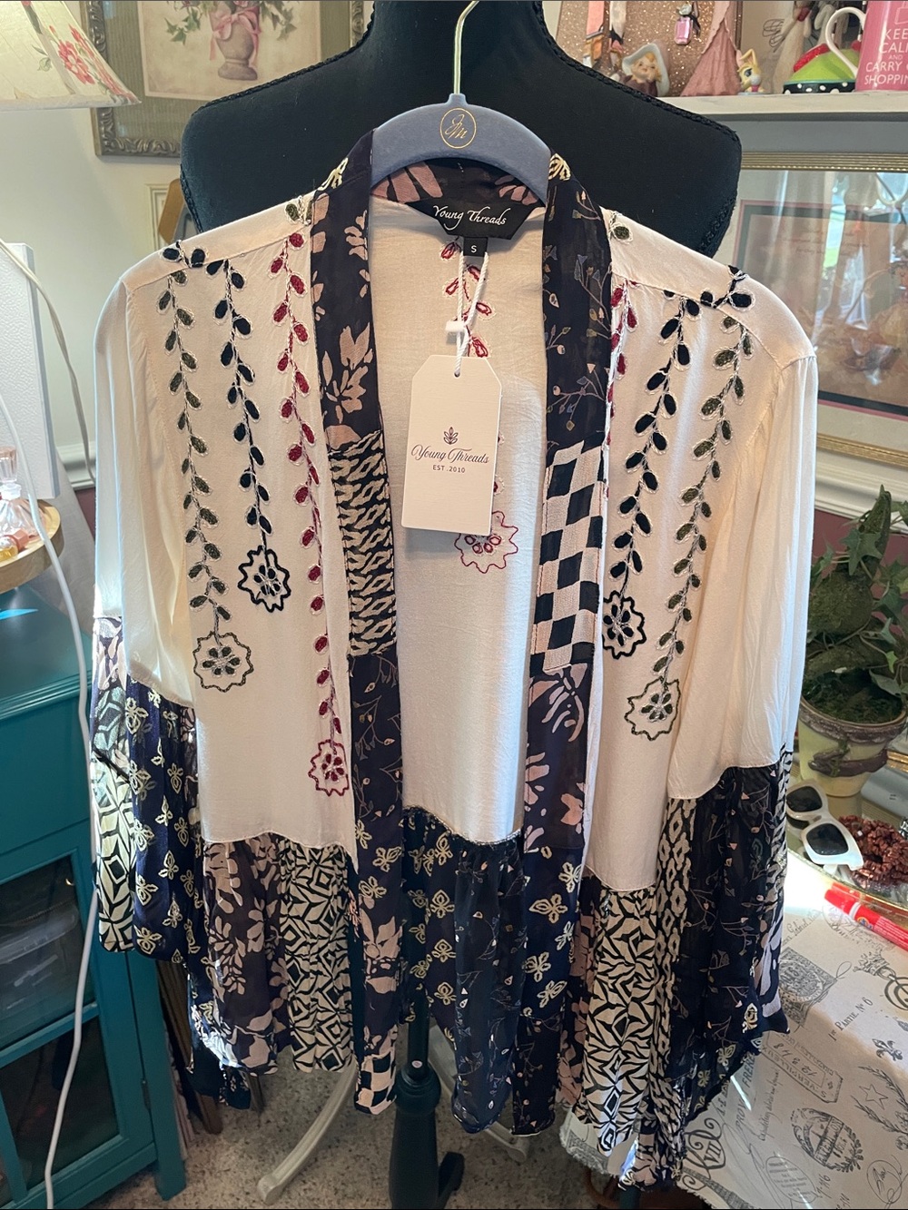 Embroidered Bohemian Short Shrug - Cream & Navy , Rust ,Olive Green Small